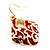 Red Enamel Square Shaped Drop Earrings (Gold Tone) - view 2