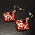 Red Enamel Square Shaped Drop Earrings (Gold Tone) - view 7