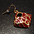 Red Enamel Square Shaped Drop Earrings (Gold Tone) - view 4