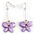 Lilac Acrylic Crystal Butterfly Drop Earrings (Silver Tone)