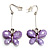 Lilac Acrylic Crystal Butterfly Drop Earrings (Silver Tone) - view 2