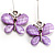 Lilac Acrylic Crystal Butterfly Drop Earrings (Silver Tone) - view 3