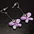 Lilac Acrylic Crystal Butterfly Drop Earrings (Silver Tone) - view 5