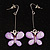 Lilac Acrylic Crystal Butterfly Drop Earrings (Silver Tone) - view 7