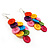 Multicoloured Plastic Button Drop Earrings (Silver Tone) - view 6