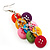 Multicoloured Plastic Button Drop Earrings (Silver Tone) - view 4
