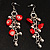 Long Red Glass Bead Drop Earrings (Silver Tone) - view 4