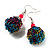 Funky Multicoloured Wire Ball Drop Earrings (Silver Tone) - view 5