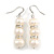 Light Cream Freshwater Pearl Crystal Drop Earrings (Silver Tone)