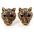 Gold Tone Swarovski Crystal Leopard Head Stud Earrings