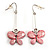 Pale Pink  Acrylic Crystal Butterfly Drop Earrings (Silver Tone) - view 2