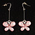 Pale Pink  Acrylic Crystal Butterfly Drop Earrings (Silver Tone)
