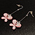 Pale Pink  Acrylic Crystal Butterfly Drop Earrings (Silver Tone) - view 4