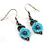 Vintage Pale Blue Crystal Flower Drop Earrings (Burnished Silver Tone) - view 2