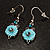 Vintage Pale Blue Crystal Flower Drop Earrings (Burnished Silver Tone) - view 5