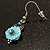 Vintage Pale Blue Crystal Flower Drop Earrings (Burnished Silver Tone) - view 6