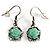 Pale Green Acrylic Rose Drop Earrings (Burnished Silver Finish)