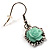Pale Green Acrylic Rose Drop Earrings (Burnished Silver Finish) - view 3