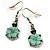 Pale Green Acrylic Crystal Floral Drop Earrings (Burnished Silver Finish) - view 2