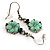 Pale Green Acrylic Crystal Floral Drop Earrings (Burnished Silver Finish) - view 4