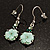 Pale Green Acrylic Crystal Floral Drop Earrings (Burnished Silver Finish) - view 5