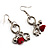 Silver Tone Charm Drop Earrings (Red) - view 4