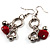 Silver Tone Charm Drop Earrings (Red) - view 6