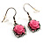 PInk Acrylic Rose Drop Earrings (Burnished Silver Finish) - view 2