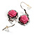 PInk Acrylic Rose Drop Earrings (Burnished Silver Finish) - view 4