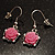 PInk Acrylic Rose Drop Earrings (Burnished Silver Finish) - view 5