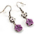 Lilac Floral Drop Earrings (Burn Silver Finish) - view 3