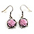Pale Pink Acrylic Rose Drop Earrings (Burnished Silver Finish)