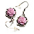 Pale Pink Acrylic Rose Drop Earrings (Burnished Silver Finish) - view 2