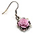 Pale Pink Acrylic Rose Drop Earrings (Burnished Silver Finish) - view 3