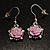 Pale Pink Acrylic Rose Drop Earrings (Burnished Silver Finish) - view 5