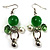 Green Bead Drop Earrings (Silver Tone)