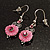 Vintage Pink Crystal Flower Drop Earrings (Burnished Silver Tone) - view 5