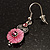 Vintage Pink Crystal Flower Drop Earrings (Burnished Silver Tone) - view 6