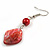 Coral Red Shell Bead Drop Earrings (Silver Tone) - view 5