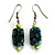 Green Floral Resin Drop Earrings (Silver Tone) - view 3