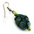 Green Floral Resin Drop Earrings (Silver Tone) - view 2