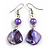 Purple Shell Bead Drop Earrings (Silver Tone)