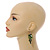 Olive Green Shell Composite Cluster Dangle Earrings (Silver Tone) - view 2