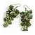 Olive Green Shell Composite Cluster Dangle Earrings (Silver Tone) - view 3