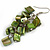 Olive Green Shell Composite Cluster Dangle Earrings (Silver Tone) - view 4