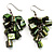 Olive Green Shell Composite Cluster Dangle Earrings (Silver Tone) - view 9