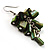 Olive Green Shell Composite Cluster Dangle Earrings (Silver Tone) - view 8