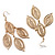 Gold Tone Filigree Leaf Drop Earrings - 8cm Drop - view 3