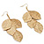 Gold Tone Hammered Leaf Drop Earrings - 10cm