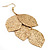 Gold Tone Hammered Leaf Drop Earrings - 10cm - view 6